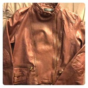 Lauren Ralph Lauren Burgundy Leather Moto Jacket